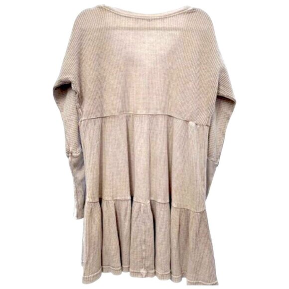 Free People FP One Jolene Thermal Henley Tier Mini Dress Boho oversized Sand S - Picture 5 of 9
